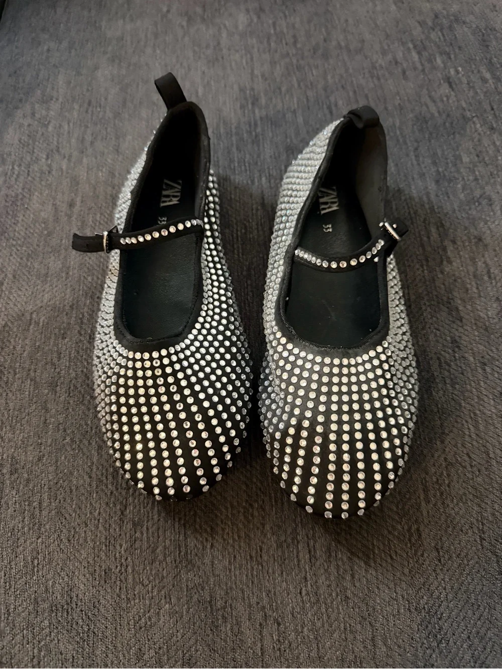 Girls Zara Black Girls' Rhinestone Mary Jane Flats